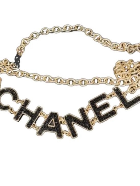 CHANEL Jewelry - Gold-Tone Chain Belt with Black Logo Letters
